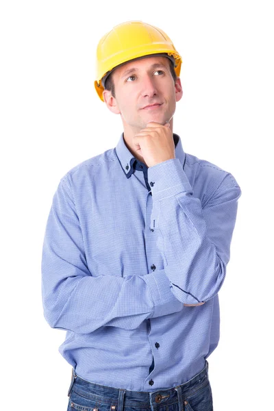 Middle aged handsome business man or architect in yellow builder Stock Picture