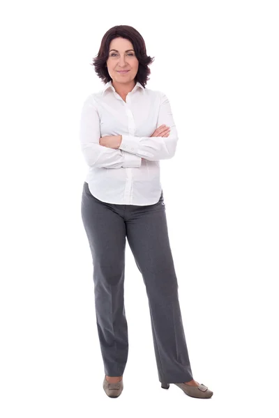 Full length portrait of slim mature business woman isolated on w — Stock Photo, Image