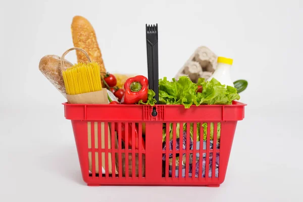 Shopping Basket Full Healthy Food Isolated White Background —  Fotos de Stock