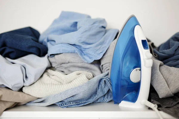 Housework Concept Close Wrinkled Laundry Iron — 图库照片