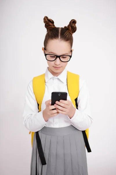 Education Social Media Internet Addiction Concept Portrait Cute Girl School — Zdjęcie stockowe