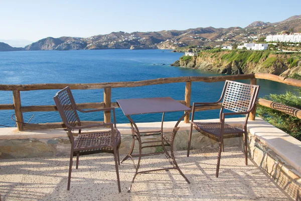 Ourdoor terrace with sea view in greek cafe — Stock Photo, Image