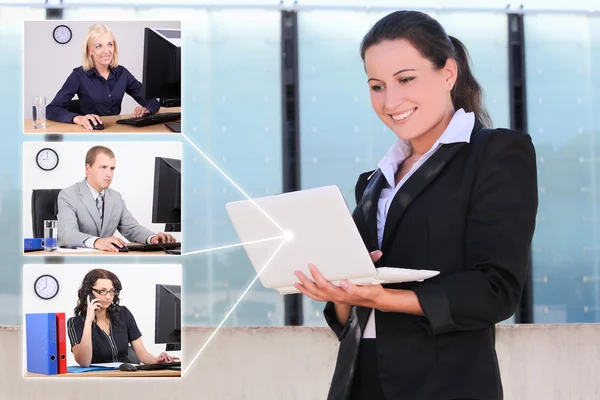 Social network concept - business woman and her partners — Stock Photo, Image