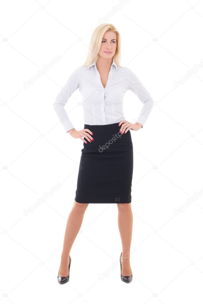 young beautiful business woman posing isolated on white