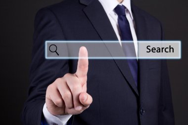 Internet arama sayfasında dokunmatik ekran'ı tıklatarak iş adamı