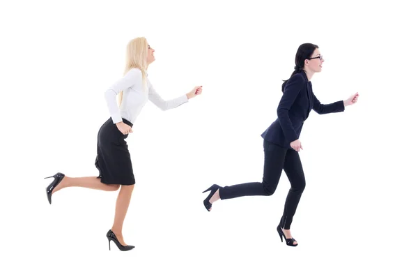 Two running business women in business suit isolated on white — Stock Photo, Image