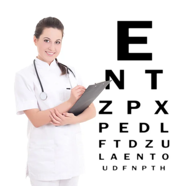 Young female doctor ophthalmologist isolated on white background — Stock Photo, Image