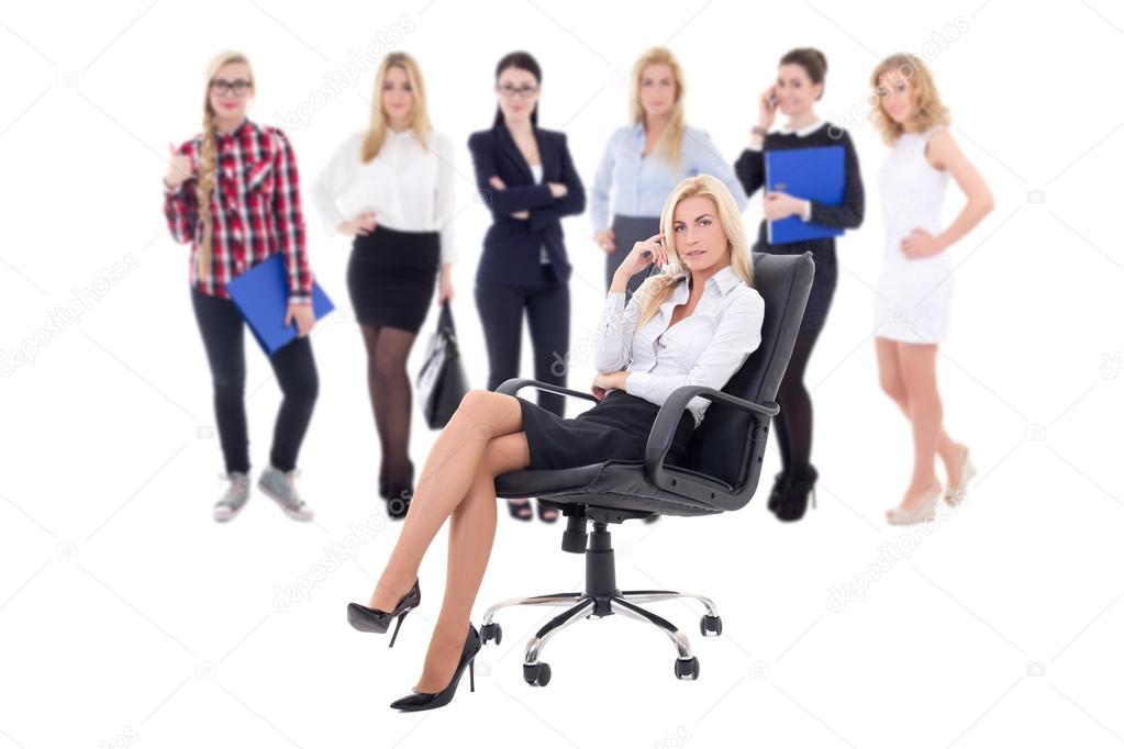 business team concept - business woman and her workers isolated 