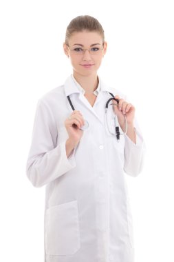 beyaz izole kadın bir doktor portresi