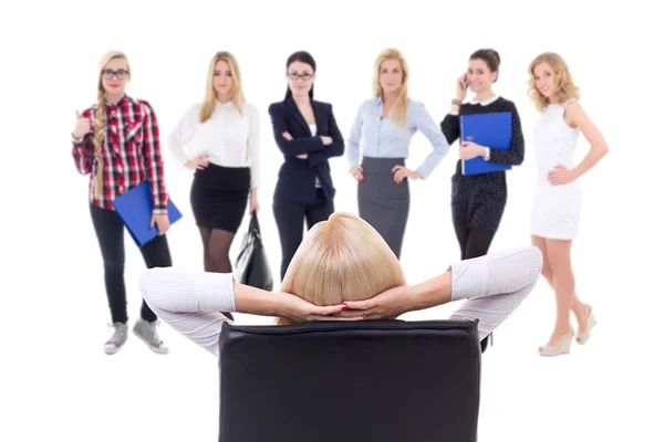 ビジネスの女性と彼女のチームは白で隔離されます。 — ストック写真