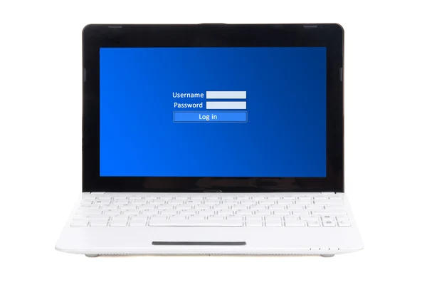 Poco portátil con panel de login y password en la pantalla aislada o —  Fotos de Stock