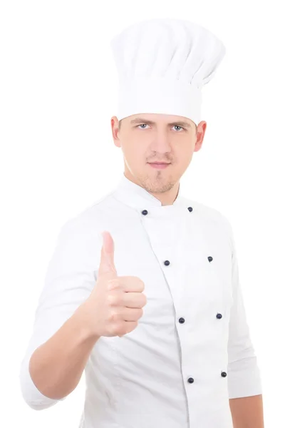 Young handsome man chef thumbs up isolated over white — Stock Photo, Image