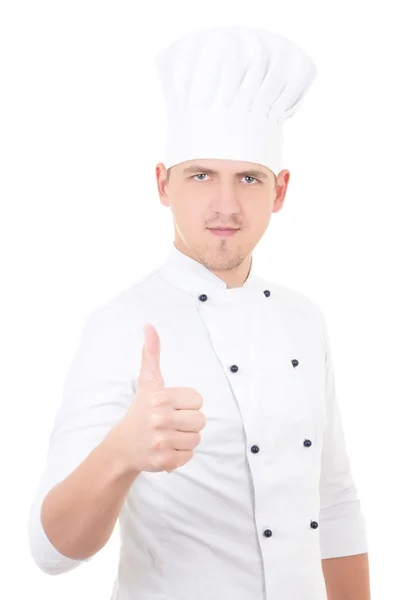 Young handsome man chef thumbs up isolated over white Royalty Free Stock Images