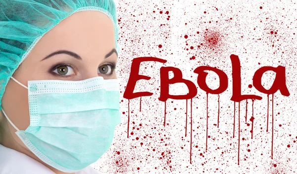エボラ コンセプト - に分離された外科医のマスクで若い女性医師 — ストック写真