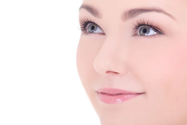 Close-up o retrato de uma jovem mulher bonita, com longos cílios eu — Fotografia de Stock