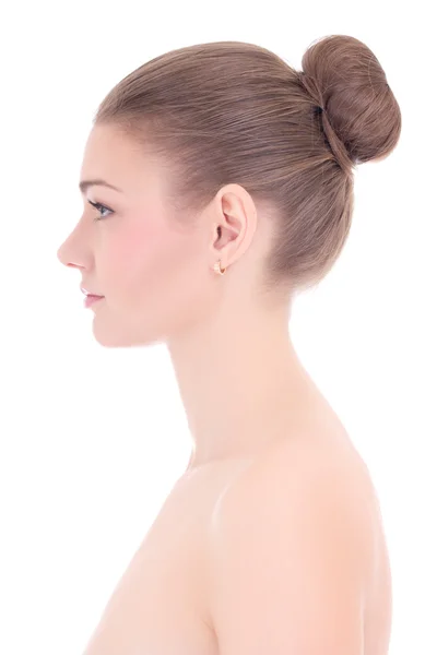 Side view of young beautiful woman with perfect skin isolated on — Stock Photo, Image