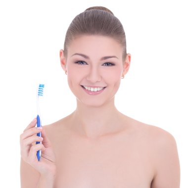 diş fırçası Isola ile güzel genç gülümseyen kadın portresi