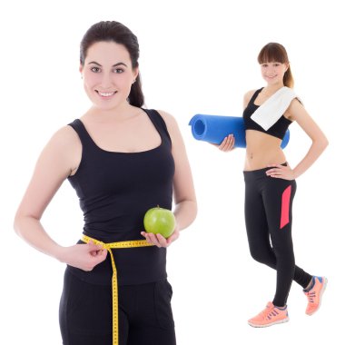 iki güzel ve ince sportif kadın üzerinde beyaz izole