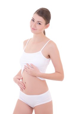 pamuklu iç çamaşırı onun ağzının gösterilen genç güzel ince kadın