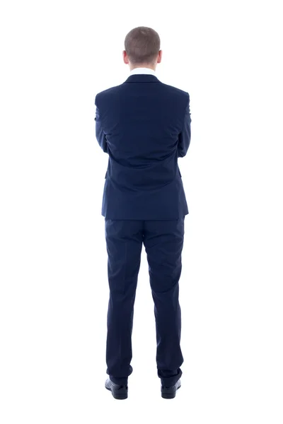 Back view of young man in business suit isolated on white — Stock Photo, Image