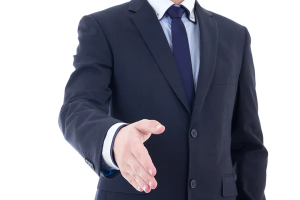 Close up of business man hand extended to handshake isolated on — Stock Photo, Image