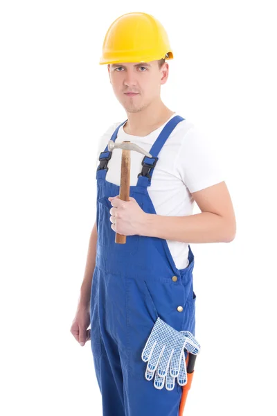 Homme en uniforme de générateur et casque avec marteau isolé sur blanc — Photo