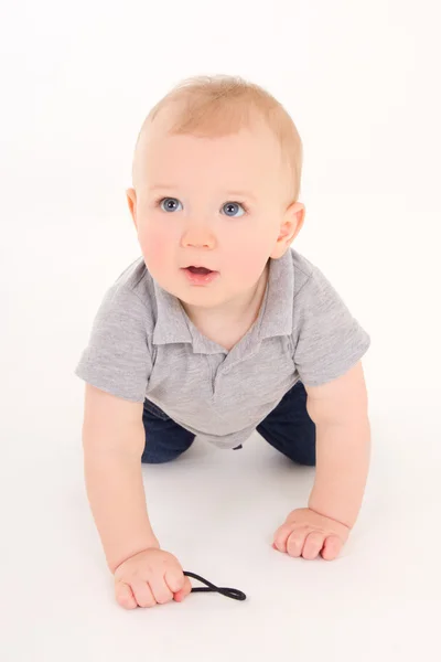 白で隔離面白い小さな赤ちゃん男の子幼児 — ストック写真