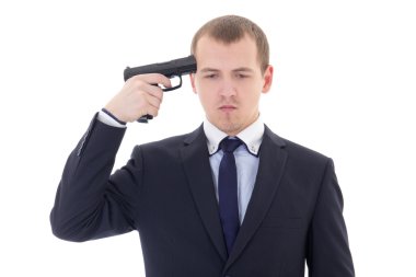 iş adamı silahla intihar üzerinde beyaz izole yapmaya çalışıyorum