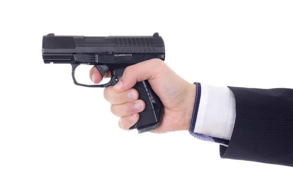 Férfi kézi fegyvert elszigetelt fehér — Stock Fotó