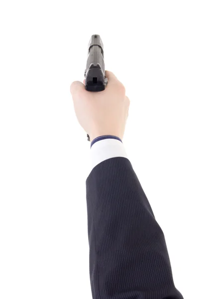 Mano masculina en traje con pistola aislado en blanco — Foto de Stock