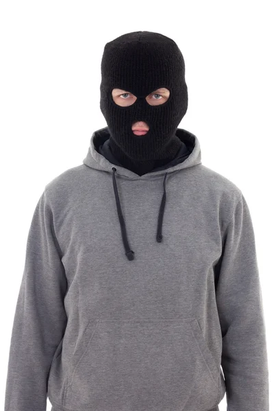 Hombre criminal de máscara aislada en blanco — Foto de Stock