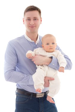 mutlu baba ve küçük oğlu üzerinde beyaz izole