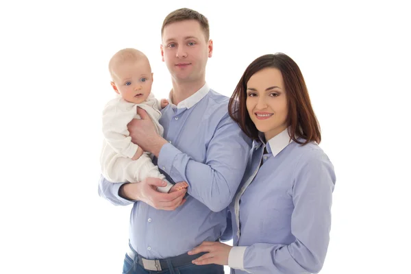 若い家族 - 父、母と息子は、白で隔離 — ストック写真