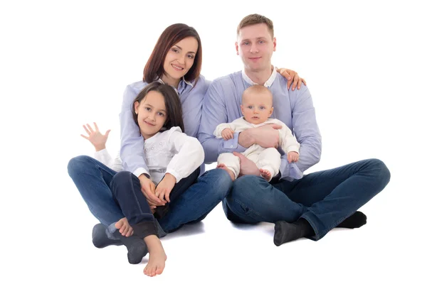 Pai, mãe, filha e filho isolado no branco — Fotografia de Stock