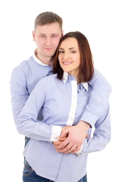 Portrait of happy young couple isolated on white — Stock Photo, Image