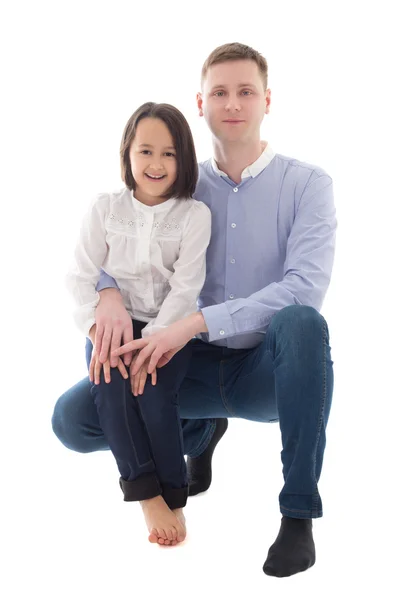 Padre e hija felices aislado en blanco — Foto de Stock