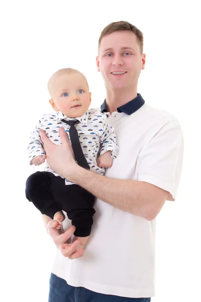 Padre feliz con su pequeño hijo aislado en blanco —  Fotos de Stock