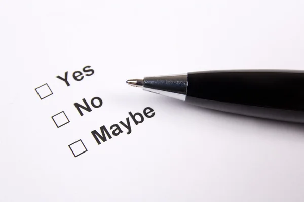 Survey with yes, no, maybe answers and pen — Stock Photo, Image