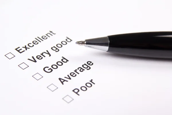 Survey with excellent, very good, good, average and poor answers — Stock Photo, Image