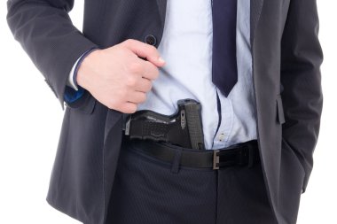 silah üzerinde beyaz izole polis veya koruma pantolon
