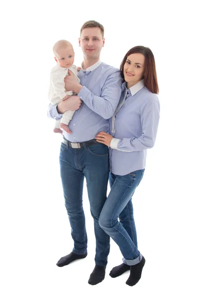 Glückliche Familie - Vater, Mutter und Sohn isoliert auf weiss — Stockfoto