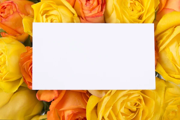 Carte-cadeau vide et beau bouquet de roses — Photo