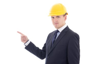 yakışıklı iş adamı veya mimar sarı builder's kask po