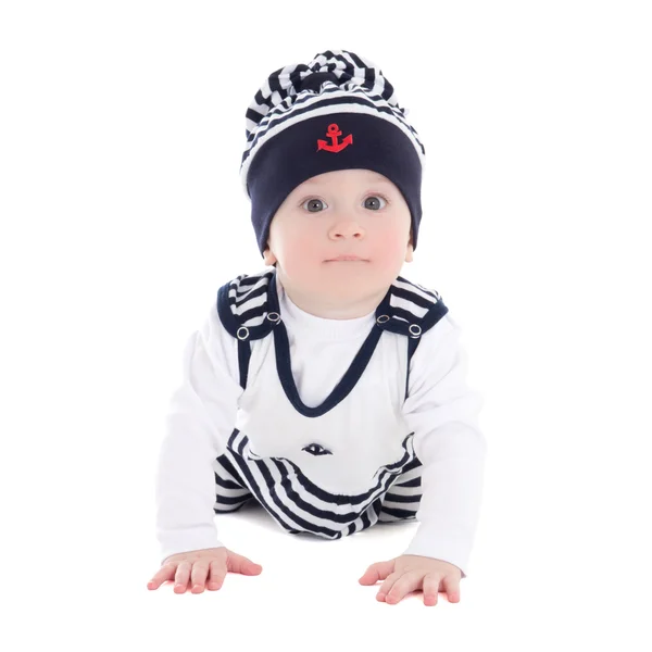Bebê menino criança com roupas de marinheiro, isolado no branco — Fotografia de Stock