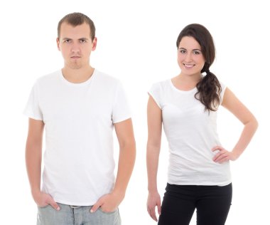 genç adam ve beyaz t-shirt izole kadın 