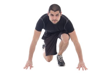 Sakallı Arapça yakışıklı içinde izole çalışmaya hazır spor giyim 