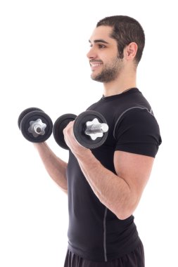 genç adam spor egzersizleri izole dumbbells ile yapıyor 