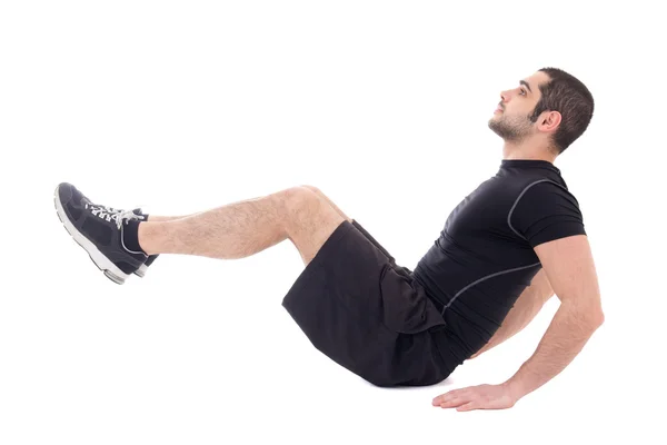 Guapo hombre árabe barbudo en ropa deportiva haciendo ejercicios AB — Foto de Stock
