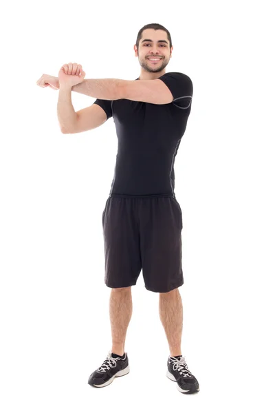 Gut aussehend, bärtigen arabischen Mann in Sportkleidung, die Erwärmung der Hände vor t — Stockfoto