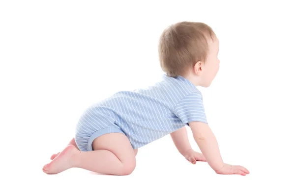 Kant weergave baby jongen peuter kruipen geïsoleerd op wit — Stockfoto